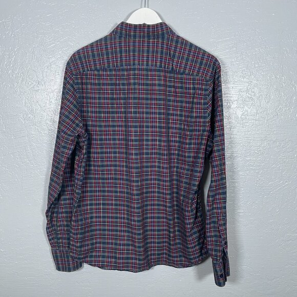 UNTUCKit Men L Walker Road Blue Red Plaid Long Sleeve Button Up Shirt Slim Fit - Picture 5 of 9